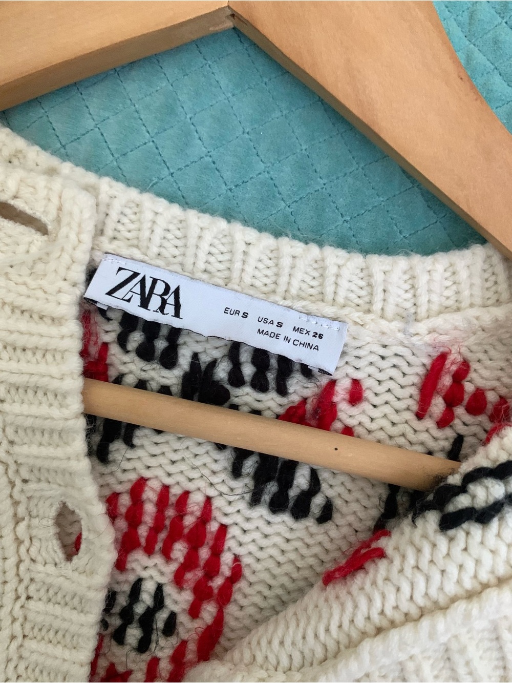 Zara Cream Embroidered Knit Cropped Cardigan with Fair Isle Motif - Picture 7 of 11